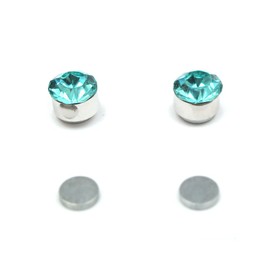 Idin Magnetic Earrings - Blue zircon rhinestone stainless steel magnetic earrings for non-pierced ears (approx. 5 mm across)