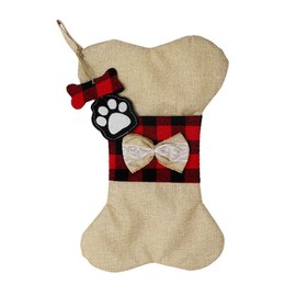 TELAIN Christmas Stockings Dog Bone, Christmas Decoration with Bow for Pets, Mini Christmas Stockings for Dogs, Ready to Hang, 10 x 16.5 Inches