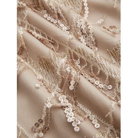 CIDER Sequins Square Neck Geometric Tassel Mini Dress: Champagne, XL