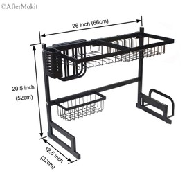 AfterMokit RV Kitchen Sink Rack Motorhome Over The Sink Dish Rack for 25 inch and Less Bowl Counter Space Dish Drying Rack for 27 inch and Up Cabinet Opening 26W x 21H x 13D Black Stainless Steel