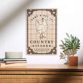 Lantern Press 12x18 Inch Premium Wood Sign, Ready to Hang Wall Decor, Lancaster, Pennsylvania, Chicken on Plaid