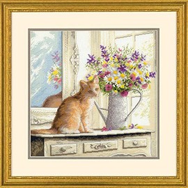Dimensions 'Kitten in the Window' Counted Cross Stitch Kit, 18 Count White Aida Cloth, 12'' x 12''