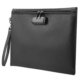 BONDUN 2000℉ Fireproof Document Bag with Password Lock, Black, 14.3x10.2 inch,Fireproof Money Bag for Cash with Zipper,Waterproof Storage Pouch for A4 Letter Size Document, Cash, Credit Card,Passport