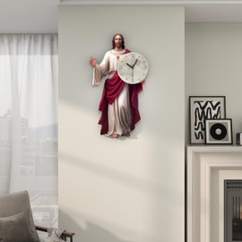 FLEBLE Wall Clock for Living Room Decor Wall Clocks Battery Operated Silent Non Ticking Simple Minimalist Clock Decorative for Kitchen,Home,Bedroom,Office Retro Jesus Wall Art Christian Gifts