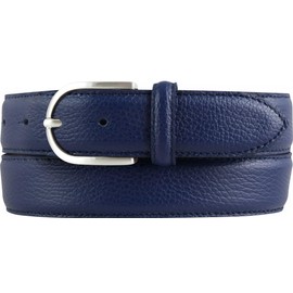 BELTINGER Ladies Italian Belt 35mm Wide Ladies Chino Belt Trouser Belt Textured Leather Buckle Silver, Blue / Silver