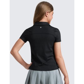 CRZ YOGA Girls Cloud Jersey Short Sleeve Polo Shirts School Uniform Golf Tennis Casual Lounge Athletic Collar Soft Black X-Large