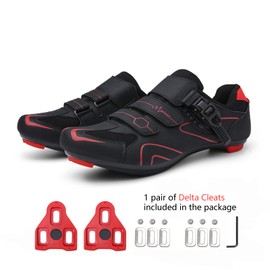 Vicogn Mens Womens Cycling Shoes Compatible with Peloton Indoor Bicycle Pedals Clip in Road Bike Shoes Pre-Installed with Look Delta Cleats (Red,US 9) 43