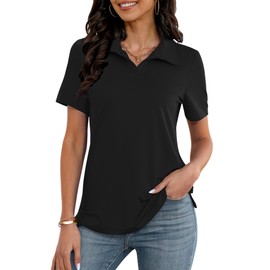 MK Shop Limited Polo Shirts for Women Business Casual Work Lapel Collared Tops V Neck Short Sleeve Summer Quick Dry Golf Polos Tunic Blouse Black