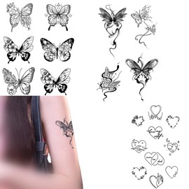 Henna Tattoo, Jagua Tattoo, Disappearing in 2 weeks, Plant-derived dyes, Safe, Skin-friendly, Fashion, Stylish, Tattoo Stickers, Korean, Butterfly Pattern, Flower Pattern, Heart Pattern (Pattern A)
