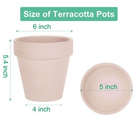vensovo 6 Inch Pink Terracotta & Clay Pots for Plant with Saucer - 4 Pack Medium Terra Cotta Planter with Drainage Hole, Flowerpot for Indoor Outdoor Plants, Crafts, Wedding Favor