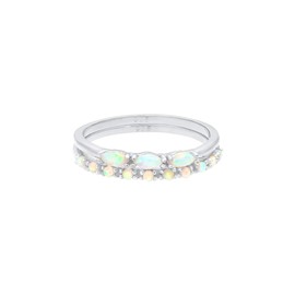 Elli Women's Ring Set with Synthetic Opal Vintage Look 925 Sterling Silver Gold-Plated, Opal