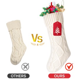 Christmas Stockings Large 18 Inches Christmas Stockings with DIY Name Tags White Cable Knitted Xmas Stockings Classic Christmas Decorations for Family Holiday Party Ivory 6 Pack