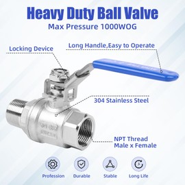 YADIAN 4 Pack Full Port 3/4'' Ball Valve NPT Male x Female Heavy Duty 304 Stainless Steel with Blue Vinyl Insulation Handle and Locking Device for Water, Oil, and Gas, 1000WOG (3/4'' NPT, Pack of 4)