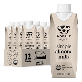 Mooala Organic Simple Almondmilk - -Shelf Stable Single Serve Cartons, 3 Ingredients, No Gums, No Oil, No Fillers Unsweetened, Dairy Free Milk, On The Go 12 Pack