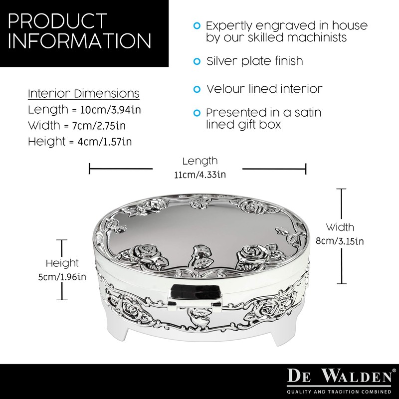 De Walden Goddaughter Gift, Engraved Silver Plated Rose Trinket Box
