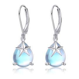 Starfish Drop Earrings Sterling Silver Starfish Moonstone Leverback Earrings Jewellery Gifts for Women Girls, Sterling Silver