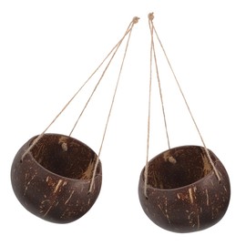 Generic 2pcs Natural Coconut Shell Hanging Planter Rope Hanging Flower Pot for Indoor and Outdoor Decoration for Balcony and Garden Display