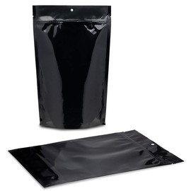 PouchWorth 100 pcs Glossy Black Mylar Nylon 4 Mil 7.5" × 11.5" Stand Up Food Pouch Zip Lock Smell Proof Bags