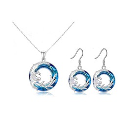 Dainty Phoenix Pendant Necklace Shining Crystal Phoenix Good Luck Necklace for Women Jewelry-Set Blue