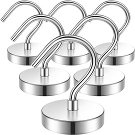 FINDMAG 6 Pack Extra Strong Magnetic Hooks, Silver, 60 lbs Neodymium Magnetic Hooks, Magnets Magnetic Hooks with, Strong Magnets for Cruise and Household, Magnet with Hooks for Camping, Workshop,