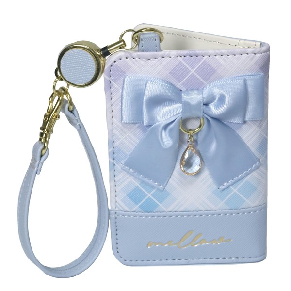 Pass Case with Reel for Girls Folding Ribbon Checkered School