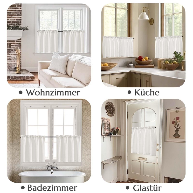 TOPICK Opaque Net Curtains Kitchen White Bistro Curtain with Drawstring