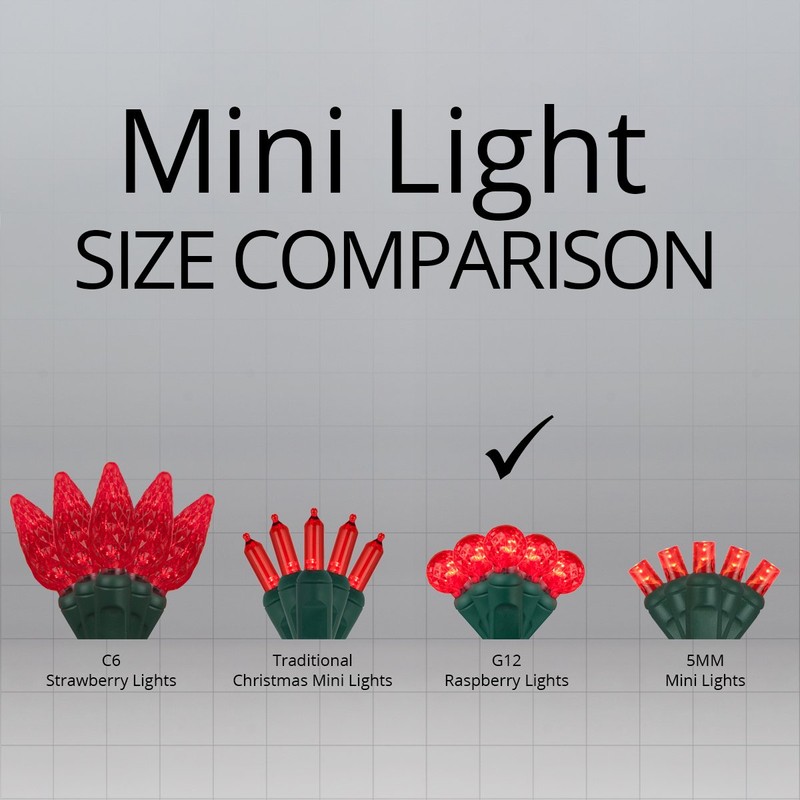 70 G12 Red Globe Christmas Lights, 24 ft LED Red