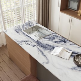 CRE8TIVE Thick Navy Blue White Marble Wallpaper Peel and Stick Countertops Waterproof Marble Contact Paper for Walls Cabinets Drawers 12"x354" Adhesive Granite Contact Paper for Bathroom Kitchen Table