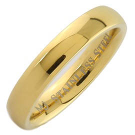 MJ Metals Jewelry Gold Plated Polished 4mm Stainless Steel Wedding Band Classic Half Dome Ring Size 9