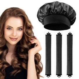 LECTNORE Heat Free Curling Irons - Pack of 3 | Heat Free Hair Rollers with Satin Hood | Overnight Flexi Rods, Black