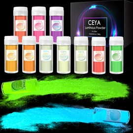 Ceya Glow Powder Set 12 Colors, 8.46oz/ 240g Glow in The Dark Pigment Powder, Luminous Powder Resin Color Pigment, Fluorescent Pigment Dye for Epoxy Resin Slime Acrylic Paint Nail Art Party DIY Crafts