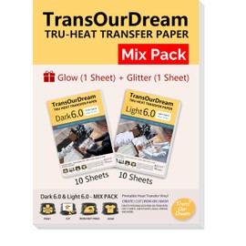 TransOurDream Tru-Heat Transfer Paper Mix Pack for Dark and Light Fabric (20+2 Sheets, 8.5x11") Printable HTV Heat Transfers Vinyl for Inkjet Printers Iron on Transfers for T Shirts (D6L6)