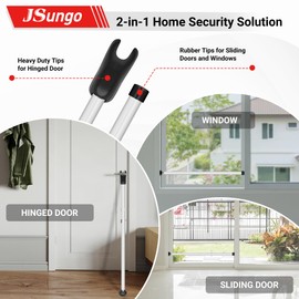 JSungo 2-in-1 Sliding Door Security Bar, Upgrade Door Stoppers Security, Heavy-Duty Door Jammer Door Stopper for Sliding Window, Adjustable Door Jammer for Home, Apartment, and Hotel, White, 1 Pack