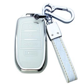Yuebutor Key Fob Cover Case Compatible with Toyota RAV4 Prime Corolla Cross Tundra Grand Highlander Venza Sienna Land Cruiser Fortuner Mirai Accessories Shell (White)
