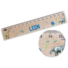 Wooden 15 cm - Dinosaur - First Day of School Ruler 15 with Dino Motifs | Gift for School Dino Design - 15 cm - Wood
