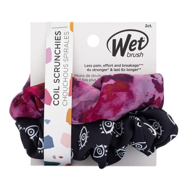 Wet Brush Coil Hair Scrunchies for Women & Girls - 2 Count, Purple & Black - Suitable for All Hair Types - Pain-Free Hair Accessories Perfect for Long Lasting Braids, Ponytails and More