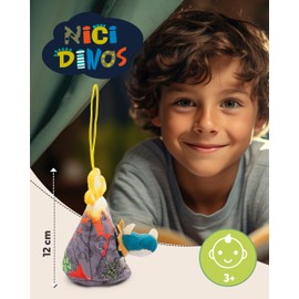 NICI Cuddly Toy Dino Cerastupsy Petrol 12 cm - 2-in-1 Fluffy Dino Cuddly Toy in Volcano for Girls, Boys & Babies, Dino Soft Toy with Loop - 49462