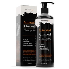 DOUNGURI Sulfate Free Activated Charcoal Hair Shampoo for Clarifying, Detoxification and Volumizing 16oz – Organic Ingredients: Argan (Moroccan), Avocado (Shampoo)