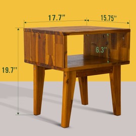 Acacia Serena Nightstand/End Table Solid Wood Bed Side Table for Bedroom Living Room College Dorm (Caramel)