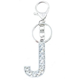 Xsclpomddy A-Z Initials Letter Keychain Shiny Crystal Keyring DIY Key Rings Silver for Women Girls Handbags Backpack,J