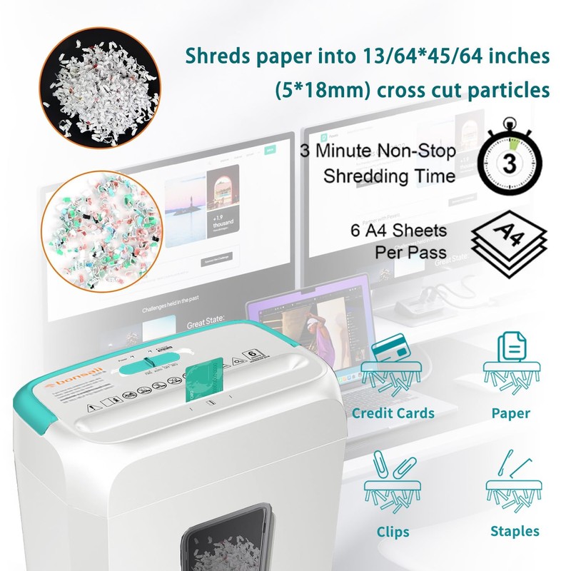 Bonsaii Secure Shredder, Home Office Shredder, high Security, 6-Sheet, Cross-Cut