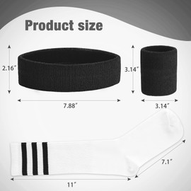 ONUPGO 5 Pieces Sweatbands Striped Socks Set Sports Headband Wristbands High Tube Socks 80s Accessories Costumes, Striped Pink/White/Pink