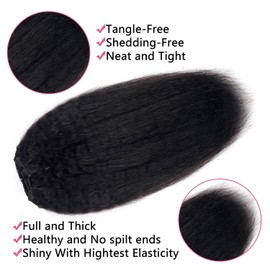 Lianlian Kinky Straight Clip in Hair Extensions Real Human Hair 16Inch 8Pcs 120g Kinky Clip Ins 12A Unprocessed Brazilian Remy Hair Extensions for Women Double Weft Hair Extensions Natural Black