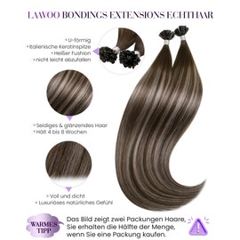 LaaVoo Real Hair Bondings Balayage Brown Balayage Keratin Extensions Real Hair Bondings 1 g/s Dark Brown Ombre Ash Blonde Invisible U-Tip Hair Extensions Real Hair 50 g #4/18/4 35 cm