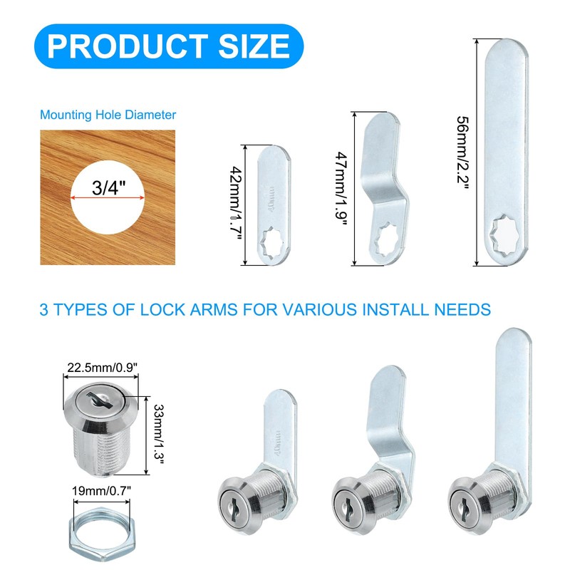 PATIKIL 1/8 Inch Cabinet Locks with Keys, 20 Pack Zinc