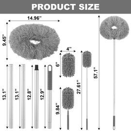 Ceiling Fan Cleaner Duster with Extension Pole, Fan Duster for Ceiling Fan Blades, Microfiber Duster for Cleaning for Cleaning High Ceiling, Furniture, Blinds (1, Grey)