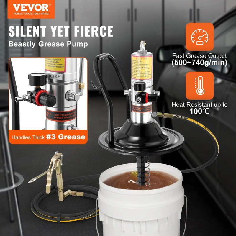 Portable Air Operated Grease Pump 50:1 Pressure Ratio 13 Ft