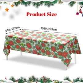 MOROBOR Christmas Tablecloth, 3 Pack Disposable Plastic Waterproof Rectangle Table Covers Red Green Christmas TableCloth for Banquet Party Kitchen Dining Room (Christmas Floral Pattern)