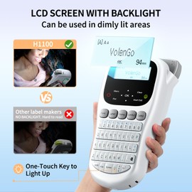 Label Maker Machine, H1100 Label Printer Handheld Portable Label Maker with Backlit LCD One-Touch Key, Inkless Labeling Machine with 12mm Laminated-Tape, Label Makers for Office Home Use