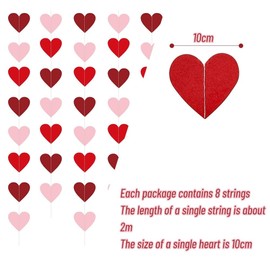 Heart Garland Decor for Valentines Day Decorations,8 Strings Hanging Heart Banner for Romantic Party Decor for Home Bridal Shower Anniversary Wedding Birthday (A)
